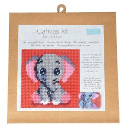 Canevas enfant Eléphant 17 x 17 cm Kit créatif broderie laine aiguille plastique activité manuelle ludique dès 5 ans