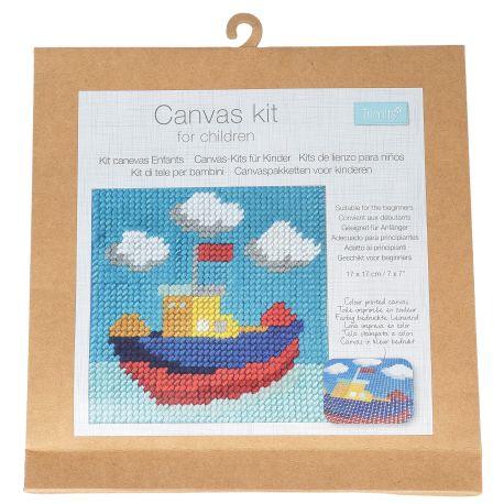Canevas enfant Bateau 17 x 17 cm Kit créatif broderie laine aiguille plastique activité manuelle ludique dès 5 ans