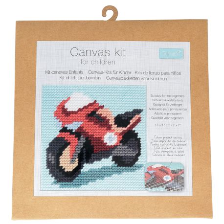 Canevas enfant Moto 17 x 17 cm Kit créatif broderie laine aiguille plastique activité manuelle ludique dès 5 ans