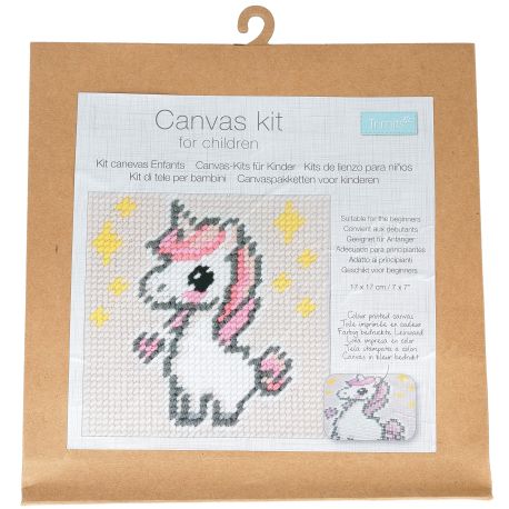 Canevas enfant Licorne 17 x 17 cm Kit créatif broderie laine aiguille plastique activité manuelle ludique dès 5 ans