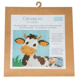 Canevas enfant Vache 17 x 17 cm Kit créatif broderie laine aiguille plastique activité manuelle ludique dès 5 ans