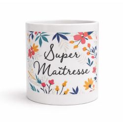Mug Super Maîtresse Tasse cadeau fin d’année scolaire merci maîtresse original fleurs anniversaire Noël