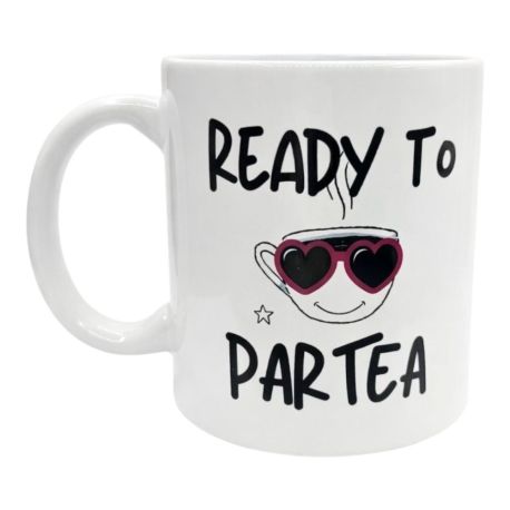 Mug Ready to Par Tea Cadeau Fun et Original avec Tasse et Lunettes Coeur Rose pour Amis, Noël et Anniversaire