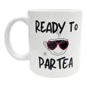 Mug Ready to Par Tea Cadeau Fun et Original avec Tasse et Lunettes Coeur Rose pour Amis, Noël et Anniversaire
