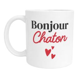Mug Bonjour Chaton – Imprimé en France Tasse Romantique Café Thé Céramique Idée Cadeau Originale Amour Anniversaire St-Valentin