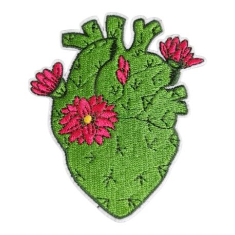 Patch Ecusson Thermocollant Coeur Cactus 7 x 9 cm