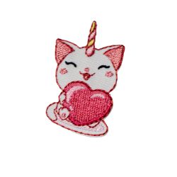 Patch Ecusson Thermocollant Chaton Licorne Coeur 3 x 3,50 cm