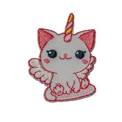 Patch Ecusson Thermocollant Chaton Licorne Sourire 3 x 3,50 cm
