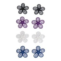 Lot de 8 - Patch écusson thermocollant Fleur noir gris bleu violet 4 x 4 cm