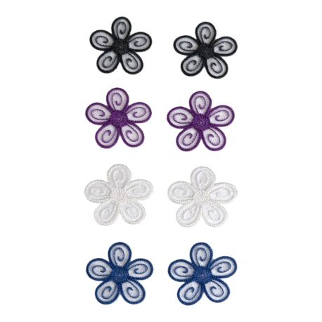Lot de 8 - Patch écusson thermocollant Fleur noir gris bleu violet 4 x 4 cm