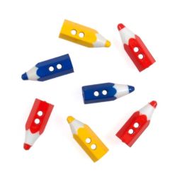 Lot de 7 - Bouton Crayon Jaune Rouge Bleu 20 mm Plastique
