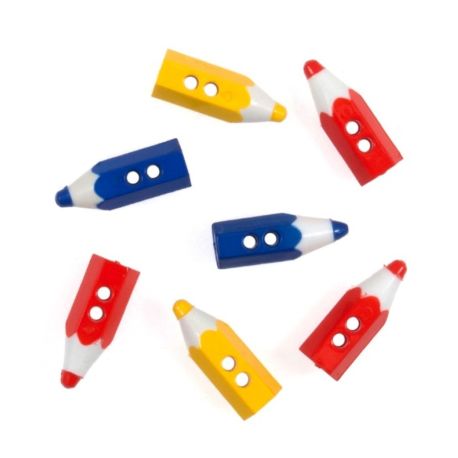 Lot de 7 - Bouton Crayon Jaune Rouge Bleu 20 mm Plastique