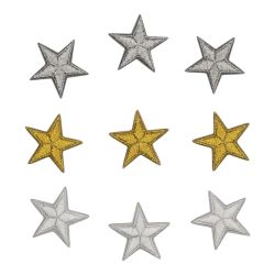 Lot de 9 - Patch Écusson Thermocollant Étoile dorée Argentée Blanche 3 x 3 cm