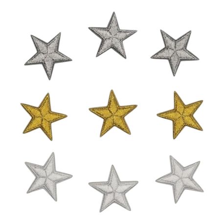 Lot de 9 - Patch Écusson Thermocollant Étoile dorée Argentée Blanche 3 x 3 cm