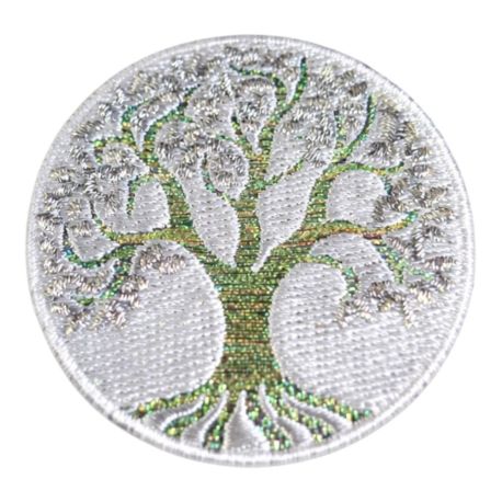 Patch Ecusson Thermocollant Arbre de vie Coloris Argenté 5,50 x 5,50 cm