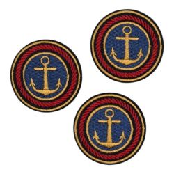 Lot de 3 - Patch Ecusson Thermocollant Blason Ancre Marine 4 x 4 cm