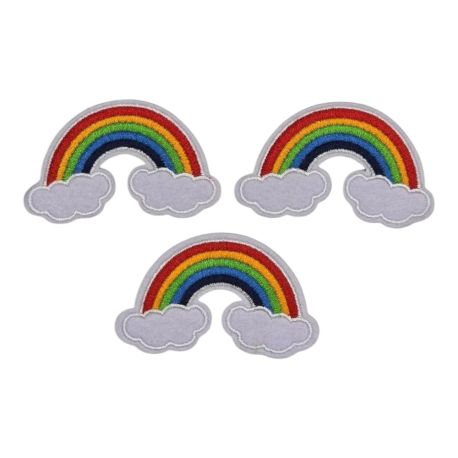Lot de 3 - Patch Ecusson Thermocollant Arc en Ciel 3,50 x 6,50 cm