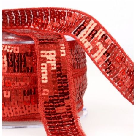 Galon Paillettes Sequins 22 mm Vendu par 2 mètres Coloris Rouge ruban décoratif
