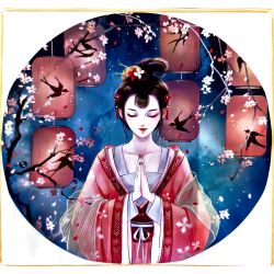 Canevas à broder au point de croix Jeune fille asiatique 30 x 50 cm kit complet